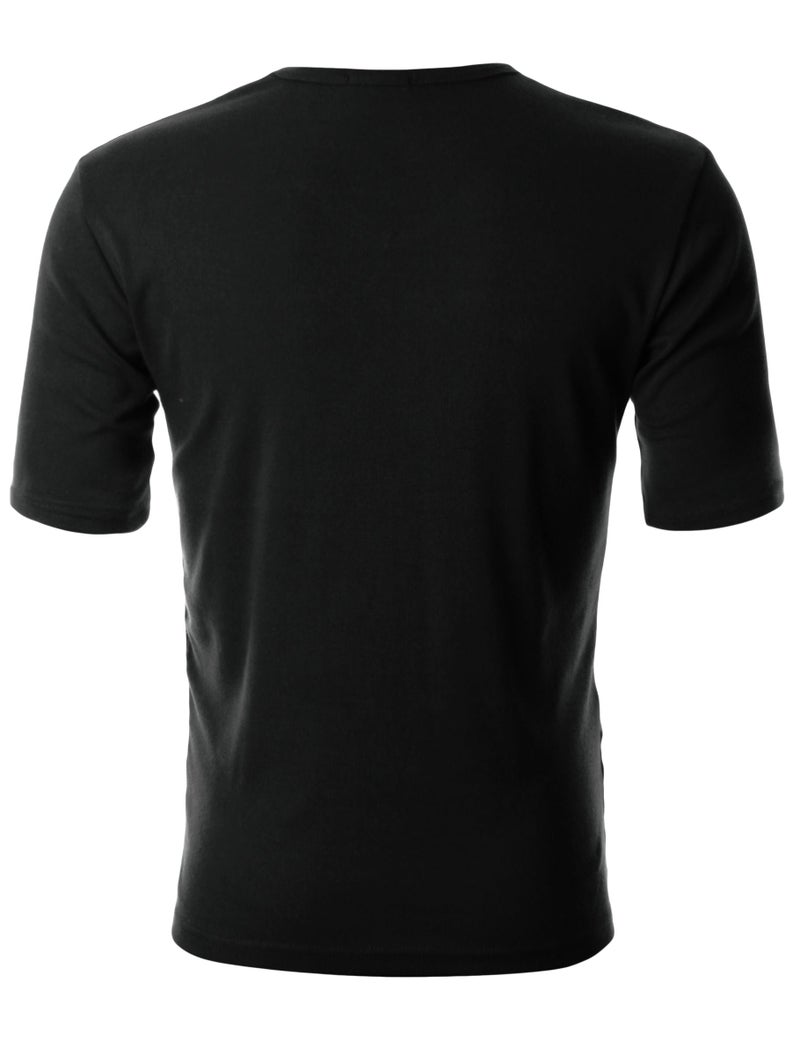 GIVON Menâ€™s Slim Fit V-Neck Short Sleeve T-Shirt â€“ 100% Cotton Ribbed Knit â€“ Midweight Basic Tee for Layering or Solo Wear / DCP063-BLACK-L - Image 3